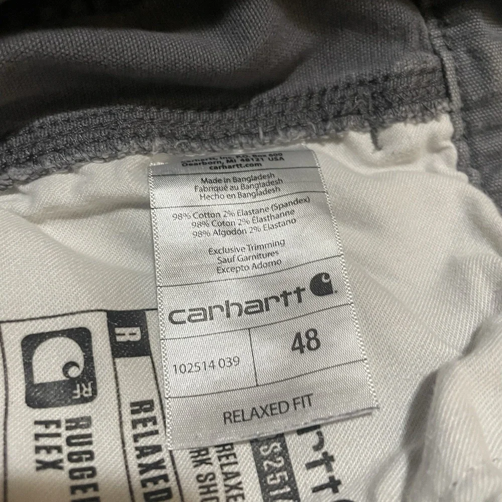 Carhartt Shorts Men's Size 48 X 9.5 Gray Canvas Relaxed Fit Workwear Rugged Flex